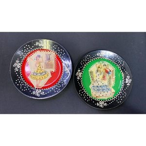 9561 - Segovia Mixed Media Hand Painted Thread Spanish Art Plates - Set of 2